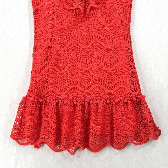 SAYLOR Crochet Lace Short Fern Dress Womens Medium Orange Sleeveless Ruffle Mini - Picture 10 of 16
